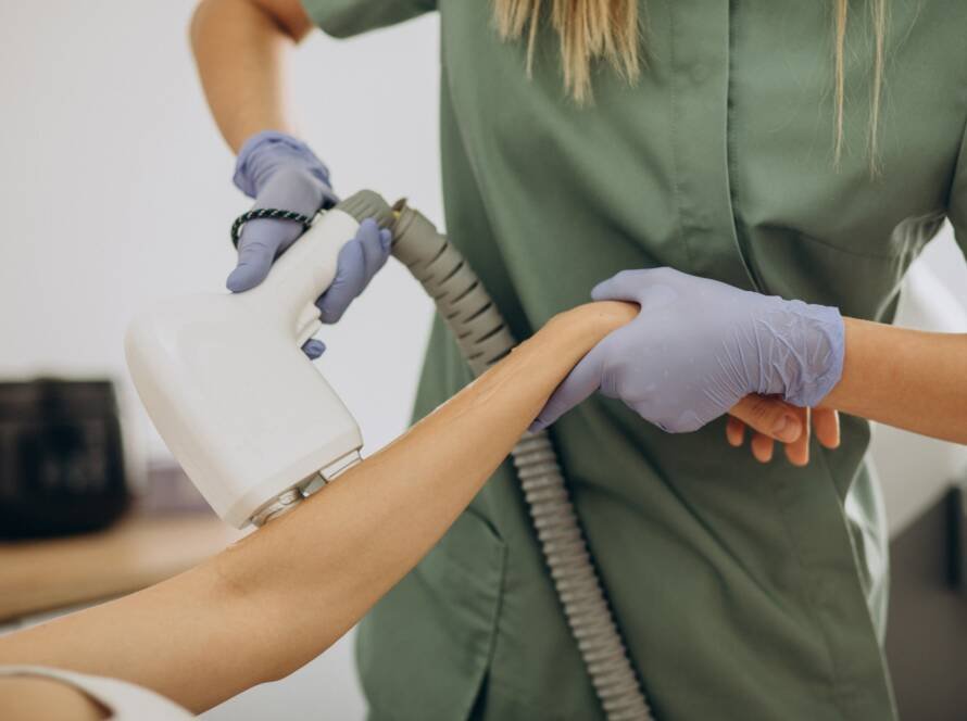Laser hair removal treatment at CFH Skin and Hair Clinic in Chennai for permanent hair reduction on arms and legs using advanced laser technology.