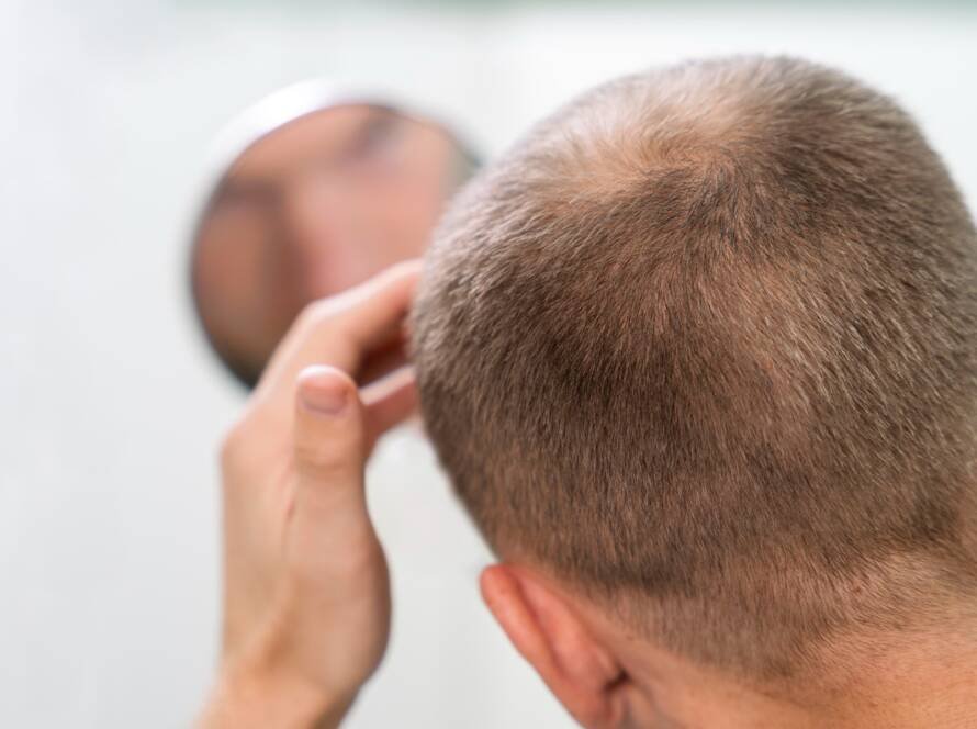 Man checking new hair growth after successful hair transplant at CFH Skin and Hair Clinic Chennai showing early recovery and natural results