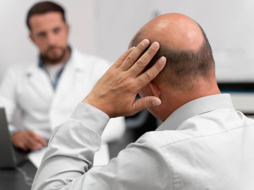 Doctor advising patient on post hair transplant medication at CFH Skin and Hair Clinic Chennai